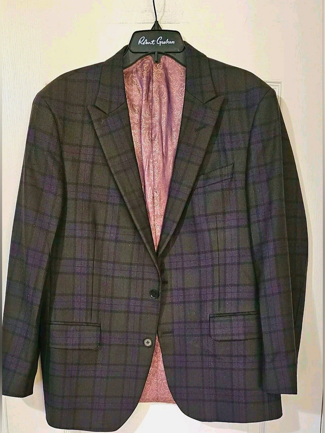 Robert Graham Dark Gray Plaid Blazer With Purple Windowpane
